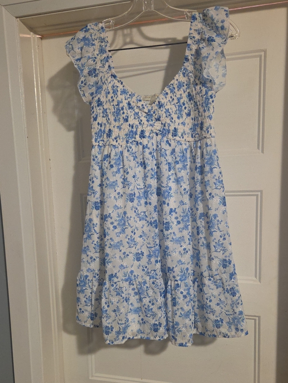 Womens ' Blue Floral Smocked Sundress